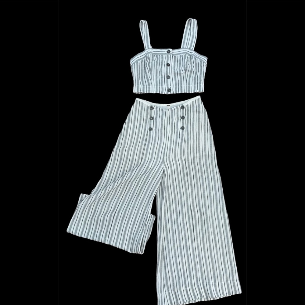 Free People Striped Two Piece Grey White Jumpsuit